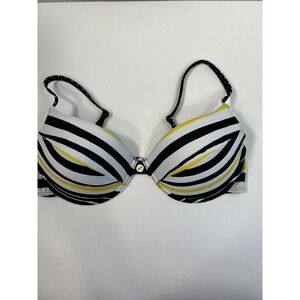 Beach Diva white Black‎ Yellow Stripes Swimsuit Bikini Top Women's Size 16
